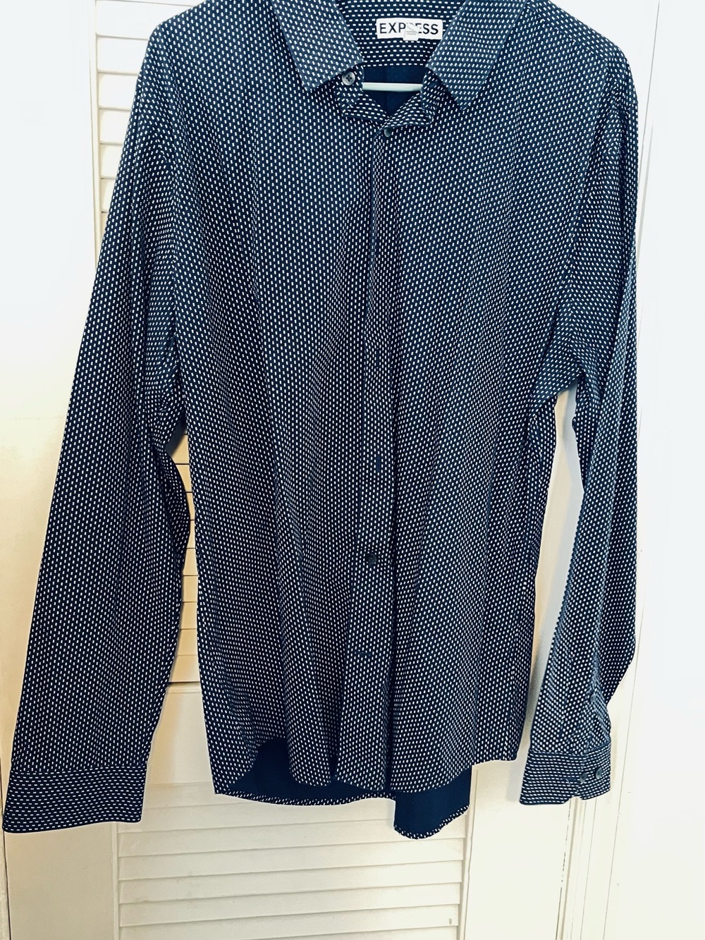 Express Men’s Navy and White Microdot Button-Up Shirt